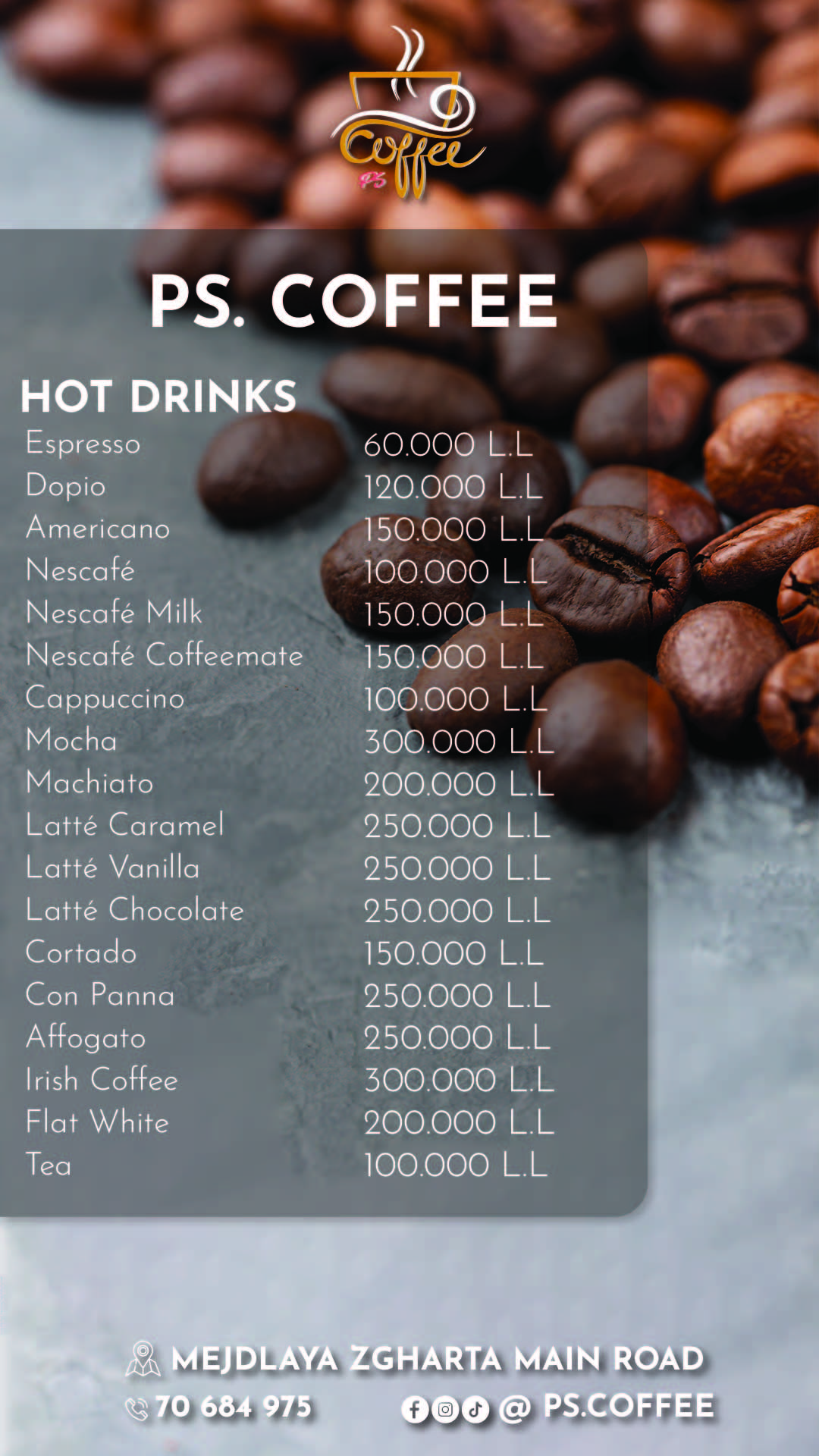 PS Coffee - Menu Cover